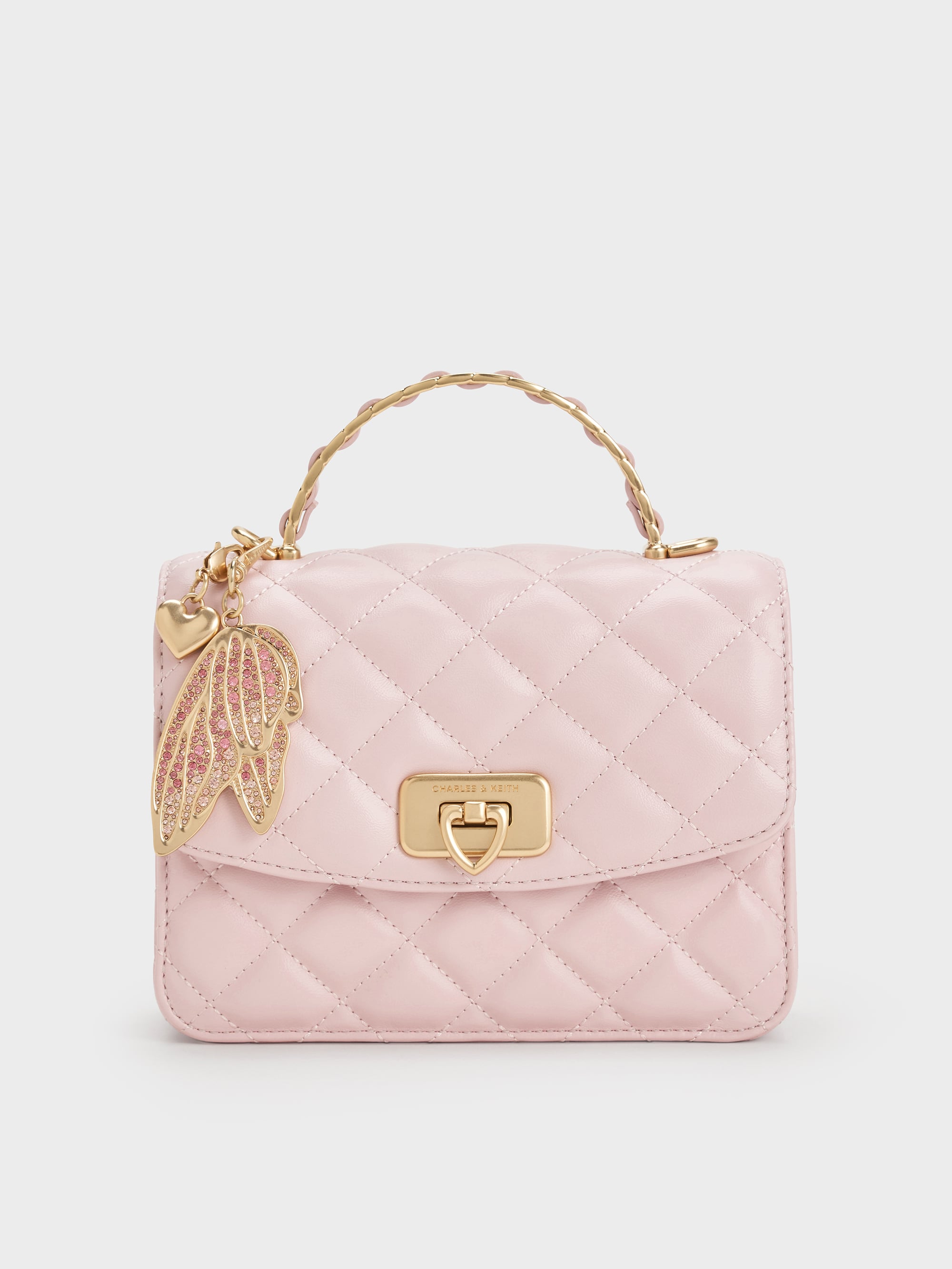 Cressida Quilted Top Handle Bag With Bag Charms - Cotton Candy