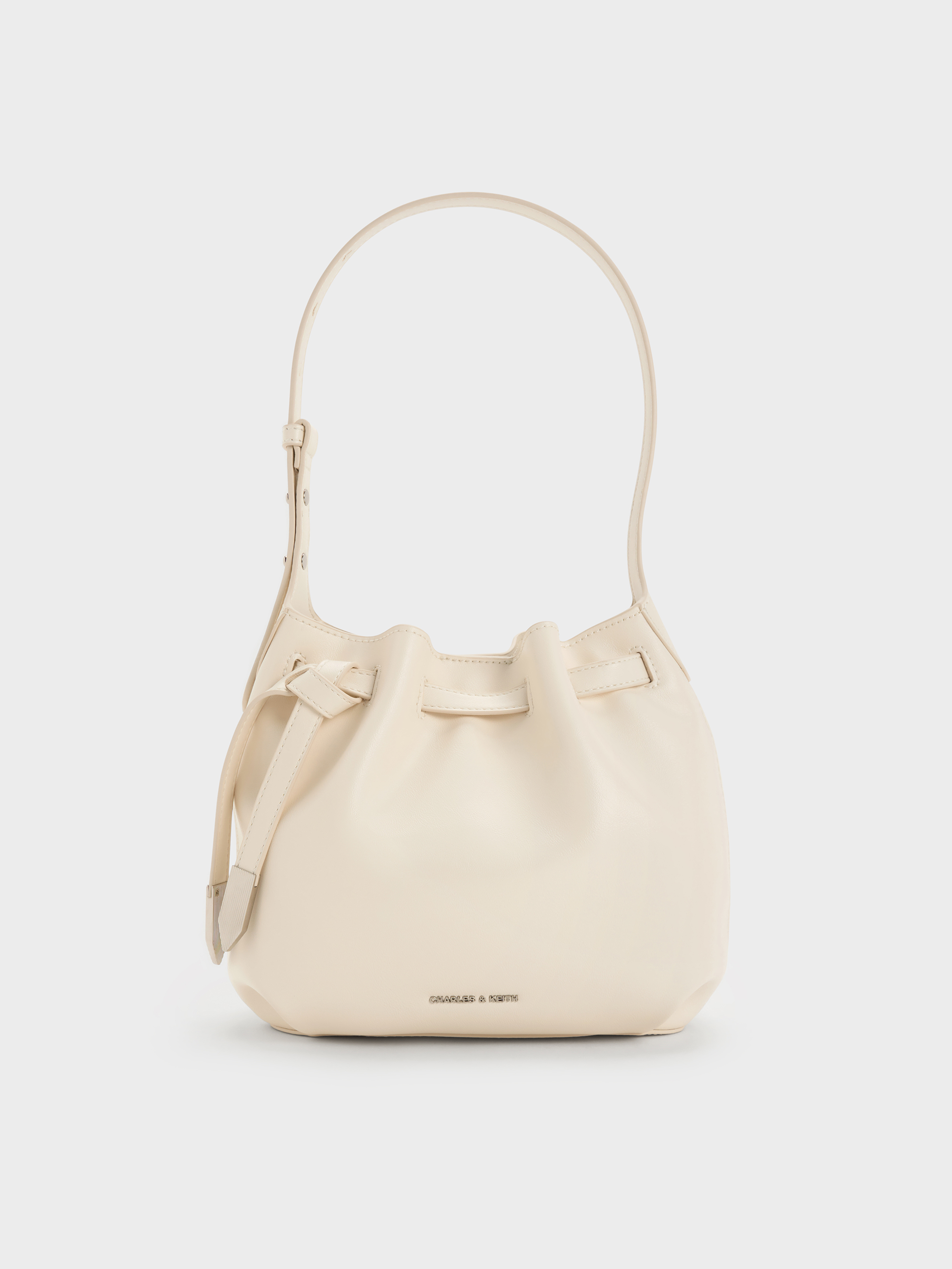 Clementine Metallic-Accent Drawstring Bucket Bag - Cream - CHARLES