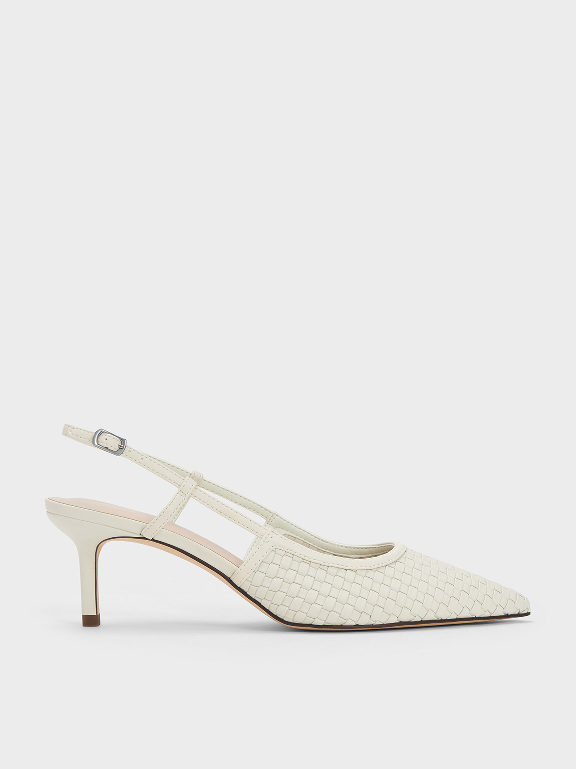Woven Slingback Pumps - White - CHARLES & KEITH VN